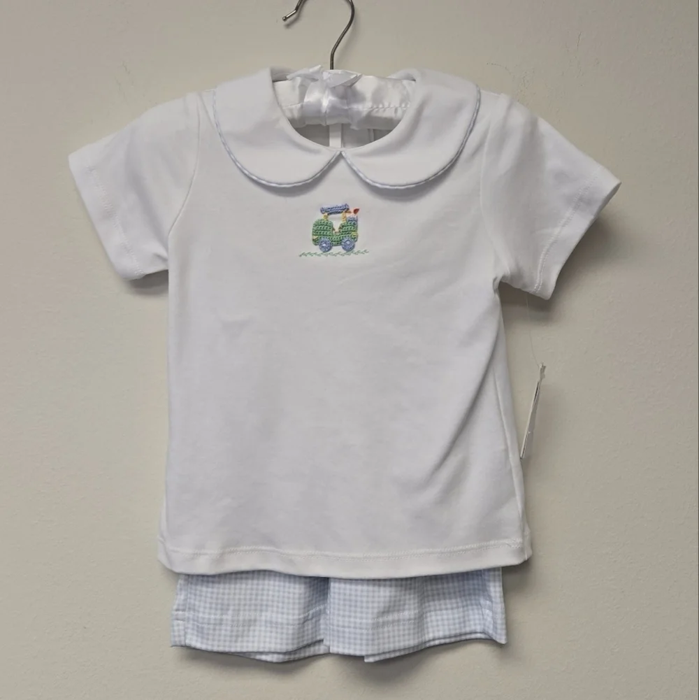 Edgehill Collection Round Neck Short Sleeve Golf Shirt & Gingham Shorts Set 4T